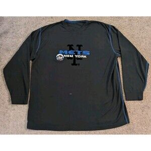 Vintage Y2k Men's New York Mets Long Sleeve Black Waffle Shirt Size XL